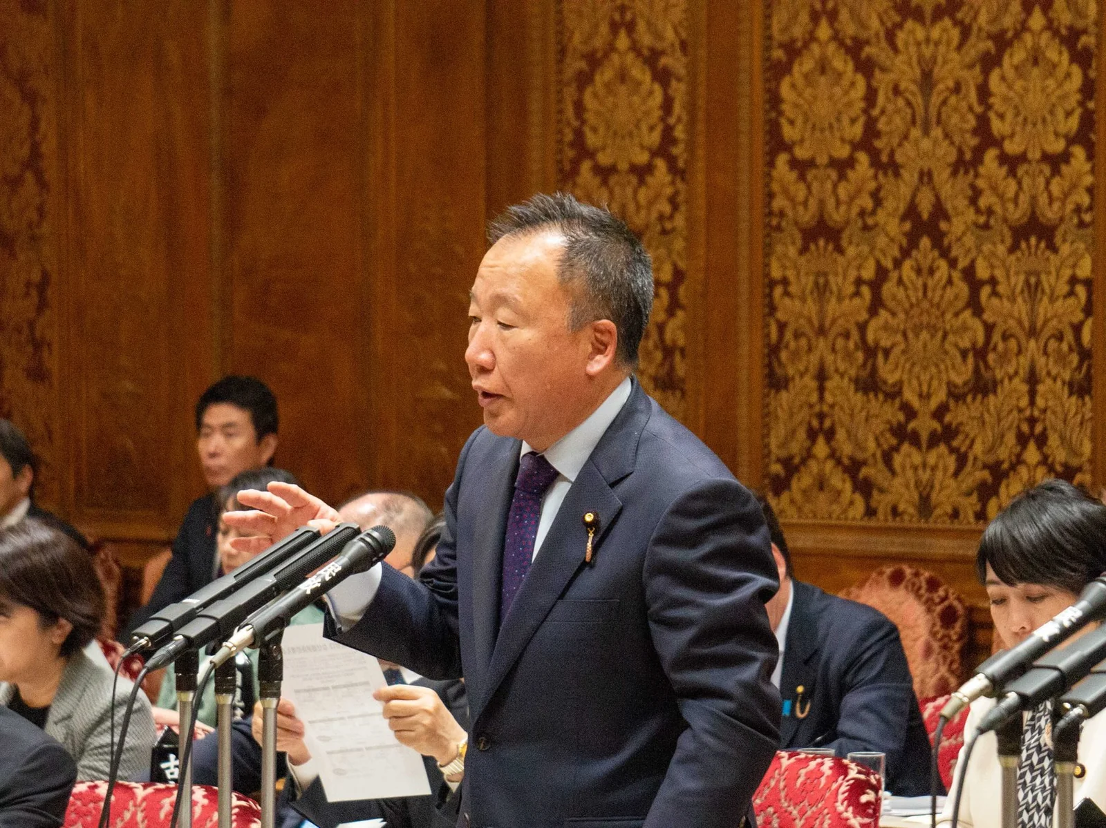 参議院の委員会で質問に立つ大島九州男